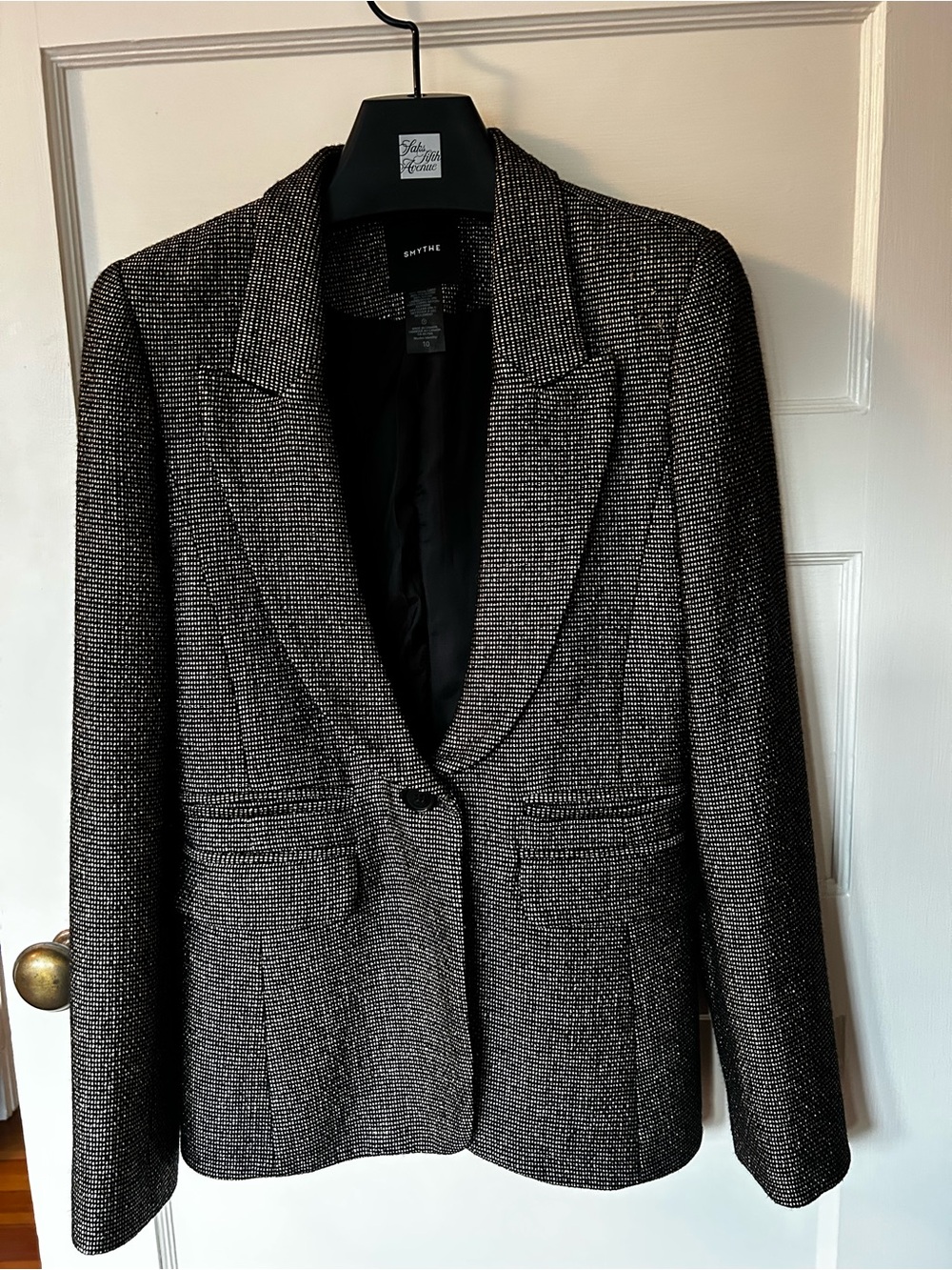 Smythe Black & White Textured One-Button Blazer